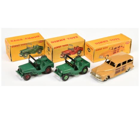 Dinky 2 x 405 Universal Jeep &amp; 344 Estate car - to include (1) dark green body without 25Y cast to base, mid green ridged