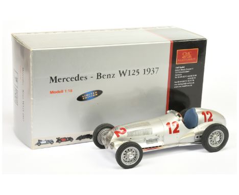 CMC 1/18th scale M-052 Mercedes Benz W125 1937 - silver, blue interior, racing number 12 Excellent Plus (small scratch to rea