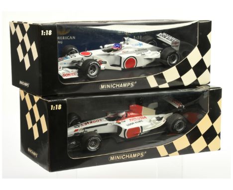 Minichamps 1/18 scale pair (1) 100030017 B.A.R Honda 005 - J. Button (2) 180000002 B.A.R Honda 02 - J. Villeneuve - Near Mint