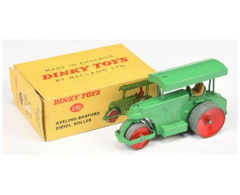 Dinky 251 Aveling Barford Diesel Roller - green body, red metal wheels, tan driver, gloss baseplate - Excellent Plus in Fair 