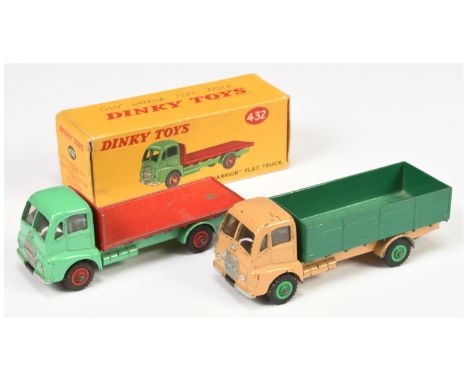 Dinky Pair of Commercial Vehicles - (1) 432 Guy Warrior Flat Truck - light green cab &amp; chassis, with windows fitted, red 