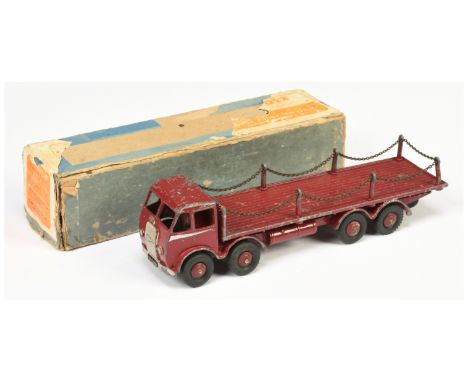 Dinky 505 Foden Flat Truck with Chains - maroon 1st type cab &amp; chassis with silver side flash, maroon ridged hubs - Fair 