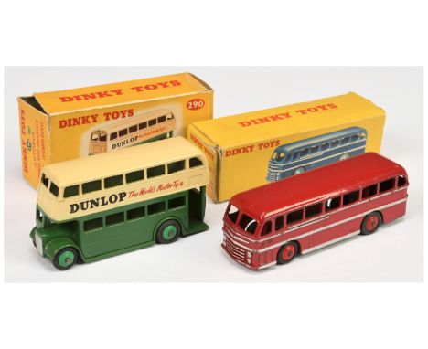 Dinky Buses &amp; Coaches - (1) 290 Double Deck Bus "Dunlop" - two-tone cream &amp; dark green body, mid green ridged hubs, n