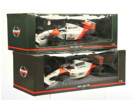 Minichamps 1/18 scale pair (1) 530911802 McLaren MP 4/6 - G. Berger (2) 530931808 Mp 4/8 - Senna - Near Mint to Mint in Good 