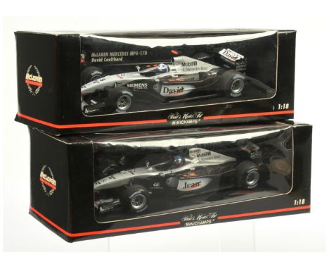 Minichamps 1/18 scale pair (1) 530031805 McLaren Mercedes MP 4/17D - D. Coulthard (2) 530021899 McLaren Mercedes Mp 4/16 Test