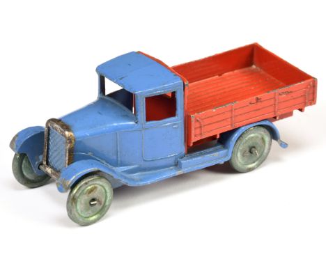 Dinky Pre-War Hornby Series Modelled Miniatures 22c Motor Truck - blue cab &amp; chassis, red dropside body, tinplate radiato