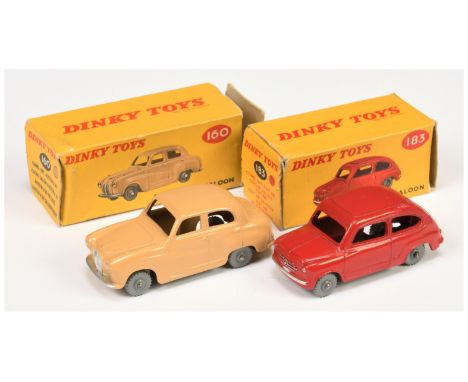 Dinky Pair of 1950's Issue Cars - (1) Dinky 183 Fiat 600 Saloon - red body, knobbly grey plastic wheels; (2) 160 Austin A30 S