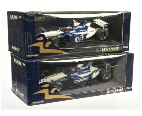 Minichamps 1/18 scale pair (1) 100020006&nbsp; Williams F1 BMW FW24 2002 - J.P. Montoya (scuffs to side of box) (2) 100030093