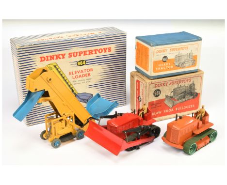 Dinky Group of Construction Vehicles - Including (1) 561 Blaw Knox Bulldozer - red, black metal rollers with original black r