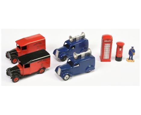 Dinky, Group of Light Commercials - including 2 x 34b Royal Mail Van (1) black roof (2) red roof; 2 x 34c Loudspeaker Van - b