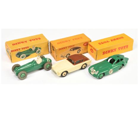 Dinky group of British Cars to include 163 Bristol 450 Coupe - green body, silver trim, mid-green ridged hubs with smooth tyr