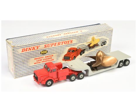 Dinky 986 Mighty Antar Low Loader with "Scimitar" Propeller Load - red tractor unit with windows fitted, light grey trailer &