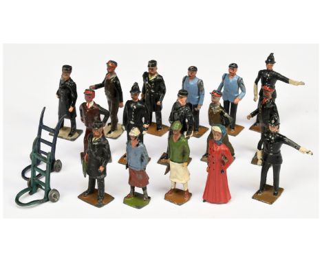 Britains Group of Railway Figures - including 2 x Policeman on Point Duty; Yachtsman; 2 x Engine Driver; Porters &amp; Barrow