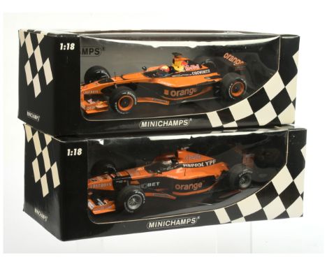 Minichamps 1/18 scale pair (1) 180000089 Arrows F1 - J. Verstappen (2) 100020071 Orange Arrows Showcar 2002 - E. Bernoldi - N