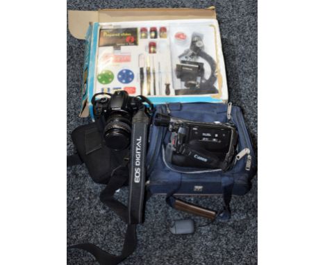 Cameras - a Canon EOS SLR camera-28-105mm lens, another 50mm; UC5000 camcorder, Prinz microscope (3)