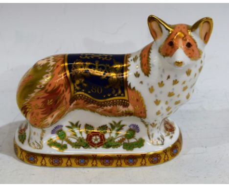 A Royal Crown Derby paperweight The Royal Windsor Corgi, gold stopper, boxed