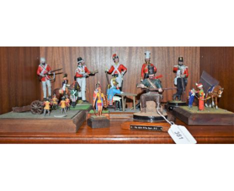 Militaria - scale models of military figures depicting various period uniforms including Royal Trafalgar, light Dragoons, Ame