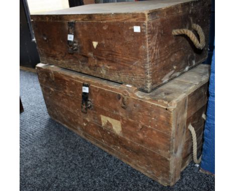 An early 20th century pine tool trunk; another, similar, smaller (2)