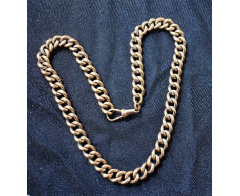 A rose metal Albert chain, marks worn possibly 375, 37cm long, 50g gross