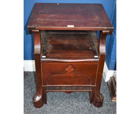 An unusual mahogany commode, incorporating tastes from the Arts and Crafts and Chinese Chippendale periods, 67cm high