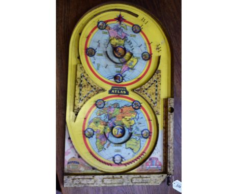 An American Art Deco period 'tinplate' bagatelle, Lindstrom's Atlas, Patent No. 1, 995, 263, the board printed in polychrome 