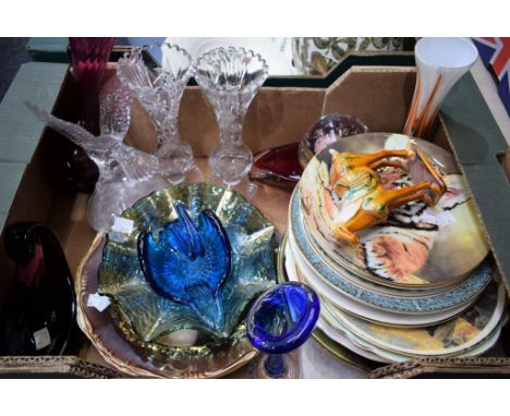 Ceramics and Glass - a Murano glass bowl, lustre bowl, paperweight, collectors plates, Tang style horse, etc