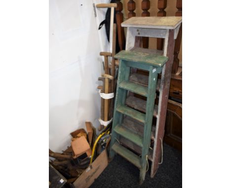 Tools - various hand and garden tools; stepladders
