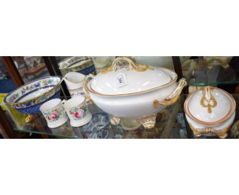 Ceramics - a 19th century Spode oval gilt and cream white soup tureen; another smaller, sauce; Copeland Spode bowl; Staffords