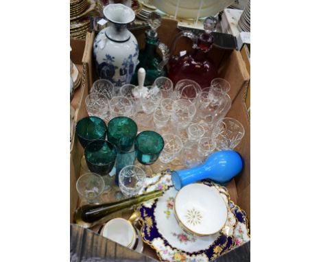 Ceramics and Glass - a 19th century ruby glass wine jug, clear faceted stopper; another similar, green glass, rope twist hand