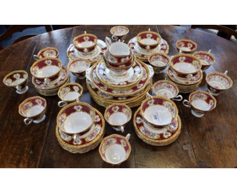 Ceramics - a Royal Albert Lady Hamilton dinner and tea service including cups and saucers, dinner plates, soup bowls, side pl