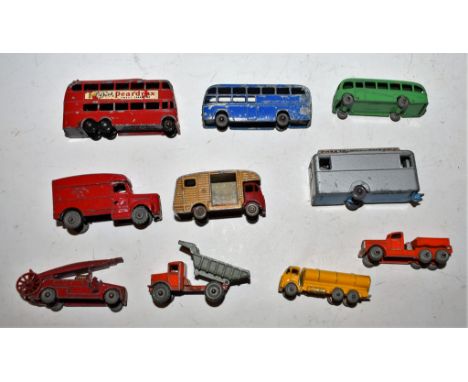 Matchbox Lesney Toys 1-75s - No 6 Quarry Truck, orange/red body, grey tipper, metal wheels; No 9 Dennis Fire Escape ladder, g