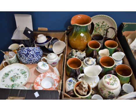 Ceramics - a Royal Crown Derby frog money box, boxed; a Poole pottery hors doerve dish; an art pottery jug and tankards; a Ro