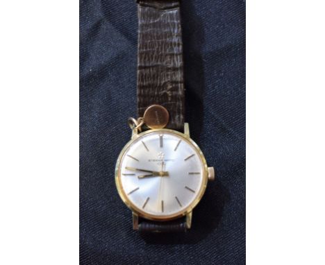 An Eterna-matic gentleman's wristwatch, gold plated, automatic movement, leather strap