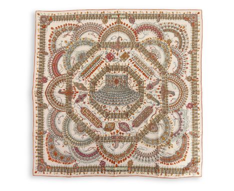 Hermes Pink Paruresde Maharajas Twill Silk Scarf. Box included. Labeled appropriately. Measures 34" x 34". Domestic Shipping: