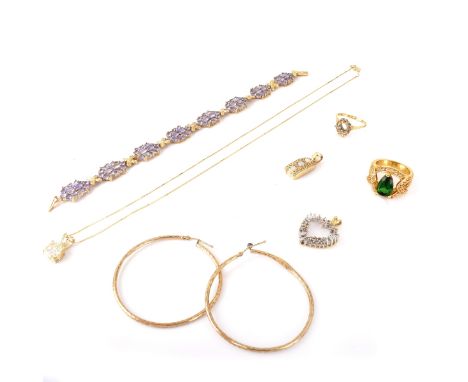 Vintage Seven (7) Piece 14 and 10 Karat Yellow Gold Jewelry Lot Including Two (2) Pendants (one with oval cabochon opals), Br