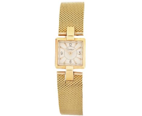 Lady's Vintage Cartier 18 Karat Yellow Gold Bracelet Watch. Case numbered 344.508 1133. Case measures 11.5mm x 11.5mm. Bracel