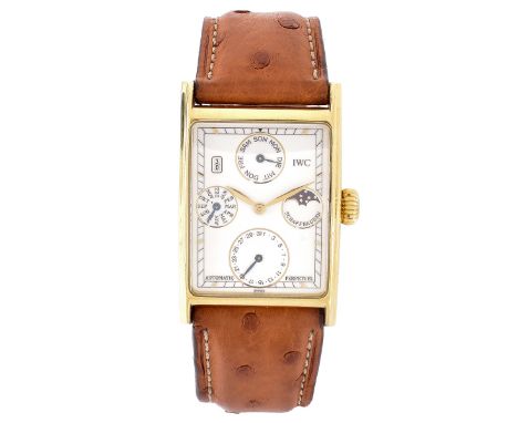 Man's Vintage IWC 18 Karat Yellow Gold Novecento Perpetual Calendar Automatic Movement Watch with Leather Strap. Numbered 246