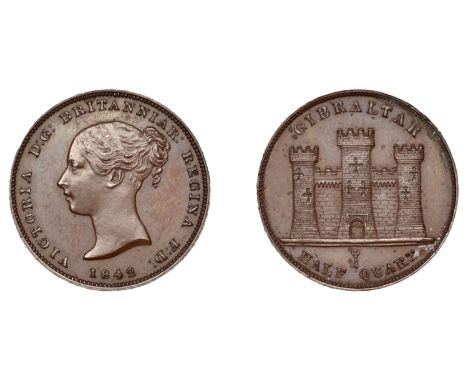 Gibraltar, Victoria, Proof Half Quart, 1842 (Pr. 10A; KM. Pn.3). Toned with a light deposit to upper right of reverse, otherw