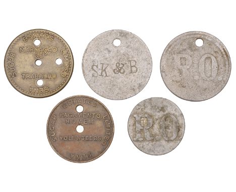 Mozambique, Ibo, Rancheros Odha, aluminium (2), 33mm, 27mm (Hern 1216a, 1216c); Luabo, Sena Sugar Estates, brass 4 Units and 