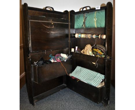 A vintage oak folding sewing cabinet, H. 75cm.