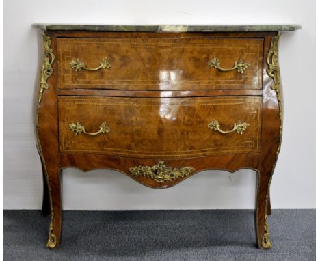 A 19thC French rococo style marquetry and gilt mounted bombe commode.