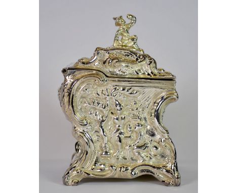 An ornate silver plated tea caddy, H. 13cm.