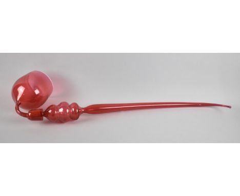 A Late 19th/Early 20th Century Cranberry Glass Bubble Pipe, Probably Nailsea, 78cm Long 