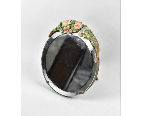 A Vintage Circular Barbola Bevel Edged Mirror, 20cm diameter 
