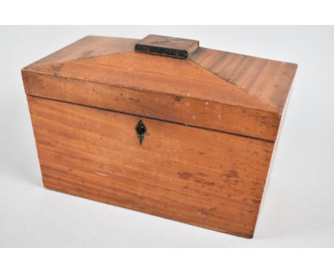 A Mid 19th Century Sarcophagus Shaped Two Division Tea Caddy in Need of Some Restoration and Replacement Feet, 23cm wide 