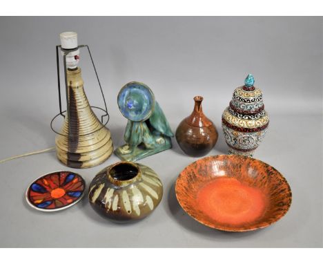 A Collection of Glazed Pottery to Comprise Royal Lancastrian Mottle Orange Glazed Bowl (AF), Studio Pottery Items, Poole Dish