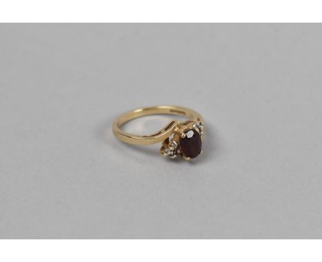 A 9ct Gold Ladies Dress Ring with Garnet and Diamond Chips, Size P 1/2 