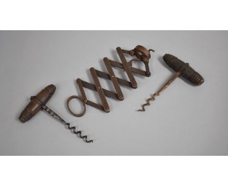 A Collection of Three Vintage Corkscrews to Include Wiers Patent Concertina Action Example Inscribed "Guild of Sommeliers" 