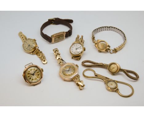 Smiths, a vintage ladies 9ct gold bracelet watch and six other various gold cased ladies watches (7).