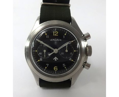 Lemania, a gents stainless steel military chronograph, the back plate marked '0552, 924-3306 4505/75'.